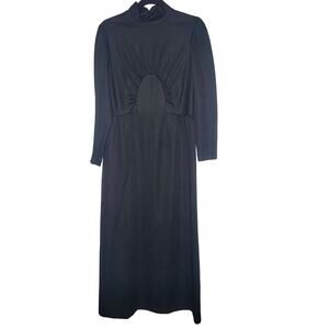 Alison Ayres Original Vintage Black Maxi Polyester Long Sleeve Modesty 1970s